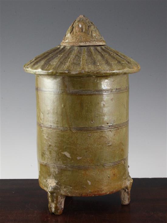 A Chinese olive green glazed model of a granary, Han dynasty, 36cm